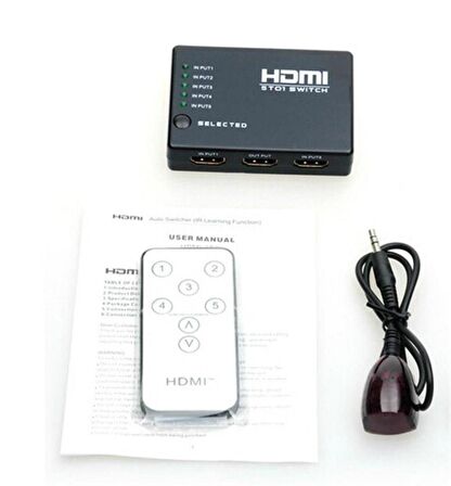 eS-line Kumandalı 5 Port Full HD 1080p HDMI Switch 3D v1.4