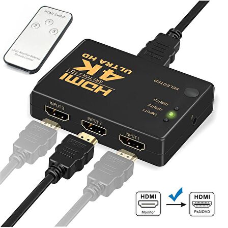 Gplus IFSWR-302 3 Port Kumandalı 4K 2160p 3D Uyumlu HDMI Switch