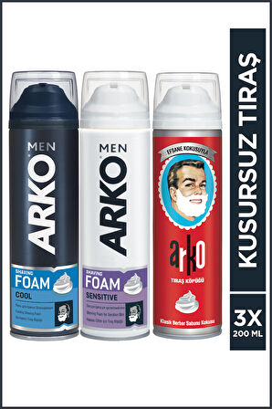 Arko Men Cool + Sensitive + Efsane Tıraş Köpüğü 3x200 Ml