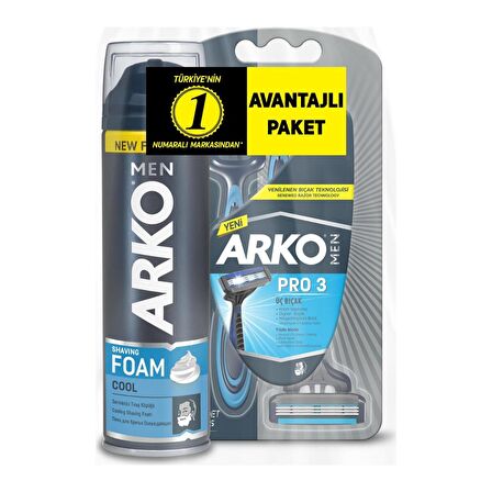 ARKO MEN T3 TRAŞ BICAĞI 3LÜ+ARKO KÖPÜK COOL 200ML 