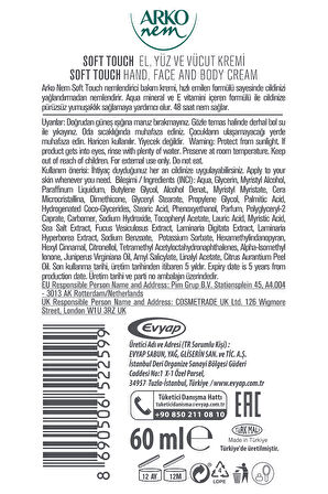 Arko Nem Hızlı Emilen Bakım Kremi Soft Touch 250+60 Ml