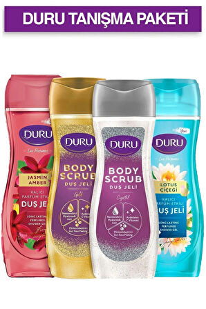 Duru Tanışma Paketi (Scrub Crystal,Scrub Gold,Jasmin Amber,Lotus Çiçeği)