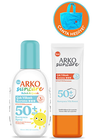 Spf50+ Çocuk Bebek Güneş Kremi 200 ml & Spf50+ Yüz Güneş Kremi 50 ml İkili Yaz Seti Çanta Hediyeli