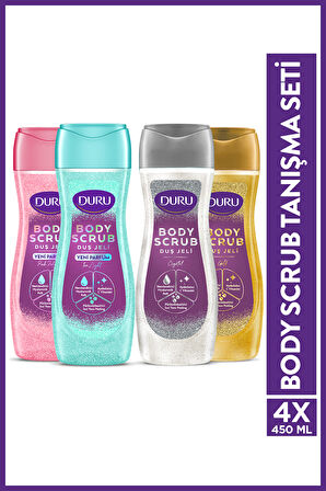 DURU BODY SCRUB DUŞ JELİ TANIŞMA SETİ 4X450 ML (GOLD&CRYSTAL-PINK&ICE)