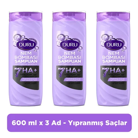 Duru Nem Bombası Şampuan 600 ml Yıpranmış Saçlar İçin Yoğun Onarım ve Nemlendirme 3 lü