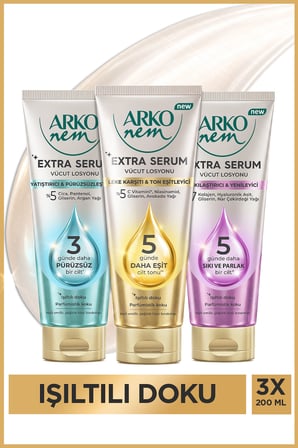 Arko Nem Extra Serum 3’lü Vücut Bakım Losyonu Seti Çoklu Serum Etkisi 3x200 Ml