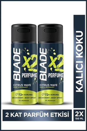 Blade X2 Perfume Citrus Wave Erkek Deodorant Body Spray 2x150 Ml Leke Bırakmaz %0 Alüminyum