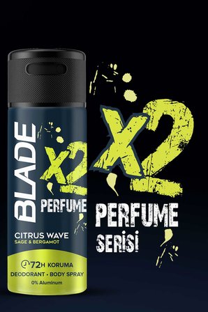 Blade X2 Perfume Citrus Wave Erkek Deodorant Body Spray 2x150 Ml Leke Bırakmaz %0 Alüminyum