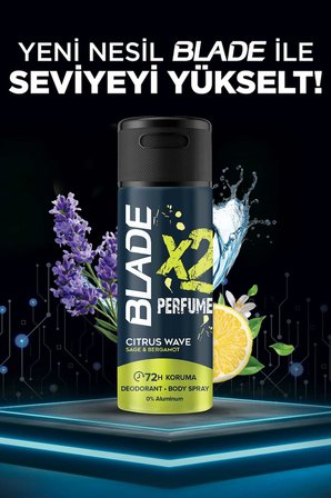 Blade X2 Perfume Citrus Wave Erkek Deodorant Body Spray 2x150 Ml Leke Bırakmaz %0 Alüminyum