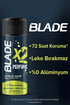 Blade X2 Perfume Citrus Wave Erkek Deodorant Body Spray 3x150 Ml Leke Bırakmaz %0 Alüminyum
