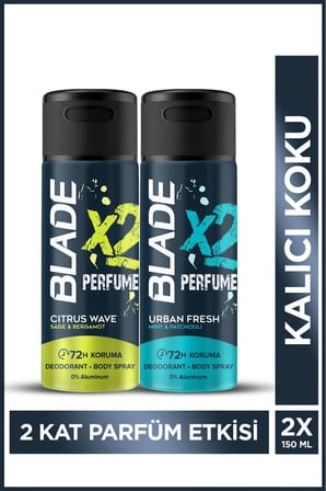 Blade X2 Perfume Citrus & Urban  Erkek Deodorant Body Spray 4x150 Ml Leke Bırakmaz