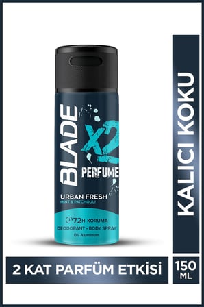 Blade X2 Perfume Urban Fresh Erkek Deodorant Body Spray 150 Ml Leke Bırakmaz %0 Alüminyum