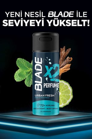Blade X2 Perfume Urban Fresh Erkek Deodorant Body Spray 150 Ml Leke Bırakmaz %0 Alüminyum