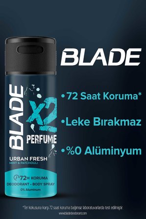 Blade X2 Perfume Urban Fresh Erkek Deodorant Body Spray 2x150 Ml Leke Bırakmaz %0 Alüminyum