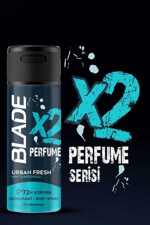 Blade X2 Perfume Urban Fresh Erkek Deodorant Body Spray 3x150 Ml Leke Bırakmaz %0 Alüminyum