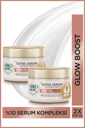 Arko Nem Extra Serum Glow Boost Ton Eşitleyici & Aydınlatıcı Cilt Bakım Kremi Skualen Yağlı 2x300 Ml