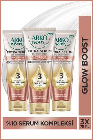 Arko Nem Extra Serum Glow Boost Ton Eşitleyici & Aydınlatıcı Cilt Bakım Kremi Skualen Yağlı 3x75 Ml