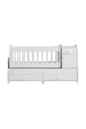 Beşik, Elegant Çekmeceli Dolaplı Sallanan Büyüyen Beşik 60x120 / 60x160 - Beyaz