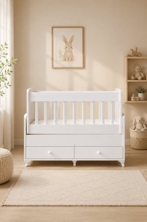 Beşik, Elegant Çekmeceli Sallanan Beşik 60x120- Beyaz
