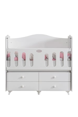 Beşik, Defne Çekmeceli Korkuluklu Sallanan Beşik 60x120 - Beyaz