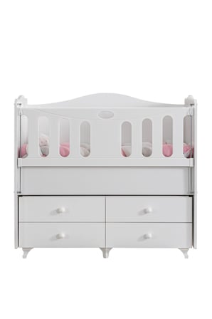 Beşik, Defne Çekmeceli Korkuluklu Sallanan Beşik 60x120 - Beyaz
