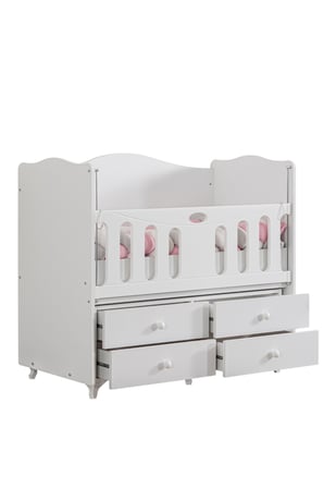 Beşik, Defne Çekmeceli Korkuluklu Sallanan Beşik 60x120 - Beyaz