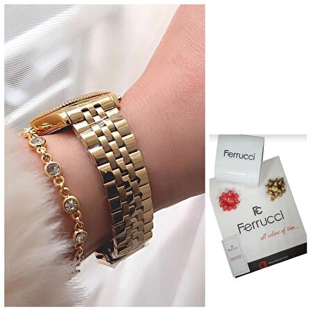 Ferrucci  Gold Roma Rakamlı Çelik Spor Şık Kadın Kol Saat+Bileklik