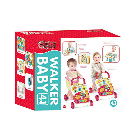 Piyanolu Yürüme Arkadaşı 4in1 Aktivite Masası Işıklı Müzikli Yürüteç Kırmızı