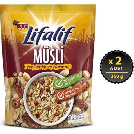 Eti Lifalif Yer Fıstıklı ve Hurmalı Müsli 350 g x 2 Adet