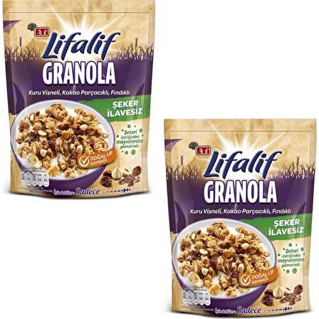 Eti Lifalif Granola Kuru Vişneli, Kakao Parçacıklı, Fındıklı 200 g x 2 Adet