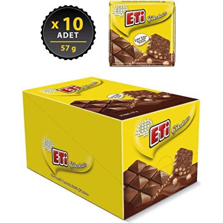 Eti Çikolata Karamelli Patlaklı Sütlü Kare 57 g x 10 Adet