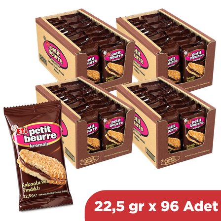 Eti Kakaolu Fındık Kremalı Petibör Bisküvi 22,5 gr x 96 Adet