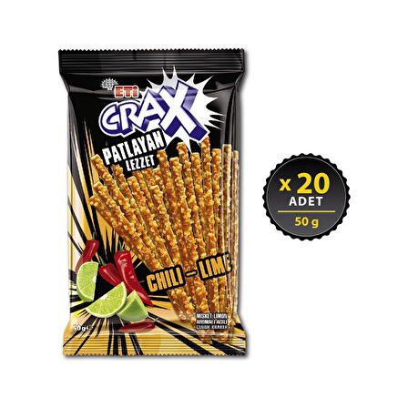 Eti Crax Patlayan Lezzet Chili-Lime Çubuk Kraker 50 g x 20 Adet