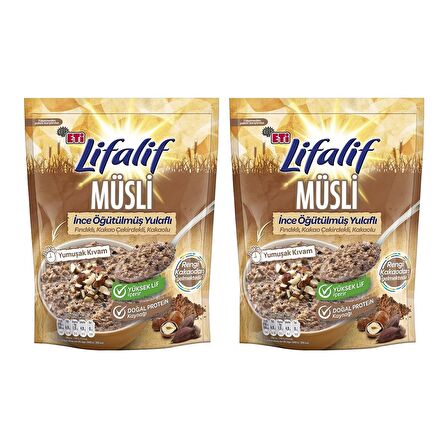 Eti Lifalif İnce Öğütülmüş Yulaflı Fındıklı, Kakao Çekirdekli, Kakaolu Müsli 250 g x 2 Adet