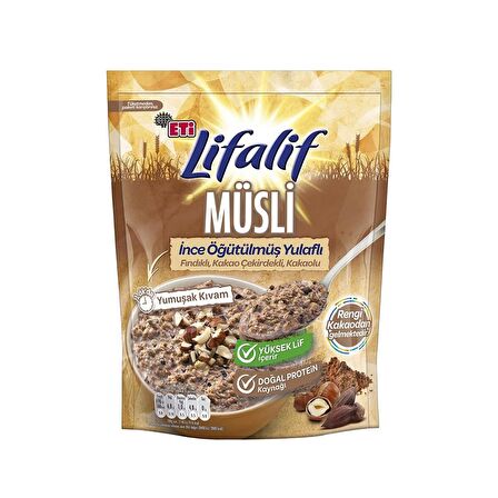 Eti Lifalif İnce Öğütülmüş Yulaflı Fındıklı, Kakao Çekirdekli, Kakaolu Müsli 250 g x 2 Adet