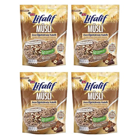 Eti Lifalif İnce Öğütülmüş Yulaflı Fındıklı, Kakao Çekirdekli, Kakaolu Müsli 250 g x 4 Adet