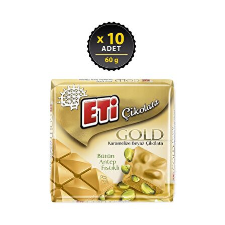 Eti Gold Antep Fıstıklı Karamelize Beyaz Çikolata 60 g x 10 Adet