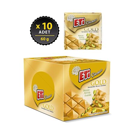 Eti Gold Antep Fıstıklı Karamelize Beyaz Çikolata 60 g x 10 Adet