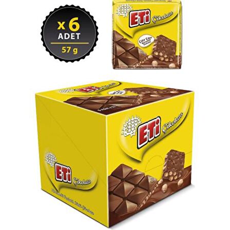 Eti Çikolata Karamelli Patlaklı Sütlü Kare 57 g x 6 Adet