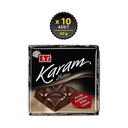 Eti Karam %45 Kakaolu Bitter Çikolata 60 g x 10 Adet