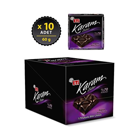 Eti Karam %70 Kakaolu Bitter Çikolata 60 g x 10 Adet