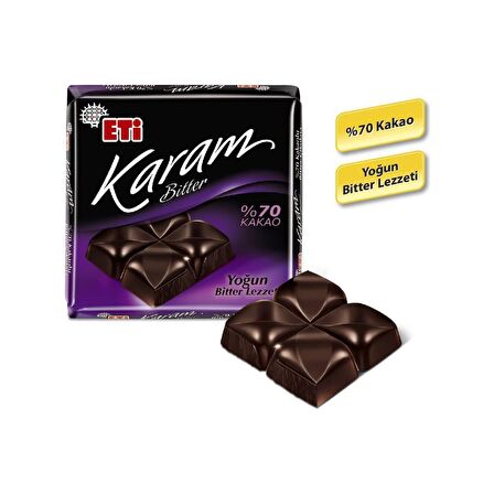 Eti Karam %70 Kakaolu Bitter Çikolata 60 g x 10 Adet