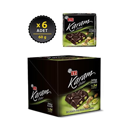 Eti Karam Antep Fıstıklı Kakaolu Bitter Çikolata 60 g x 6 Adet