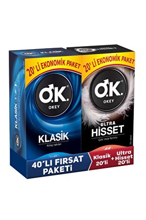 Okey Ultra Hisset 20'li Prezervatif & Klasik 20'li Prezervatif Set