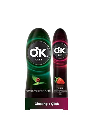 Çilek Kayganlaştırıcı Jel Su Bazlı 100 ml + Okey Ginseng Masaj Jeli Su Bazlı 200 ml