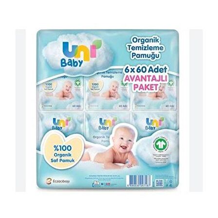 Uni Baby Bebek Temizleme Pamuğu 60 Lı- 6 adet