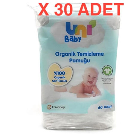 Uni Baby Organik Temizleme Pamuğu 60lı x 30 Adet