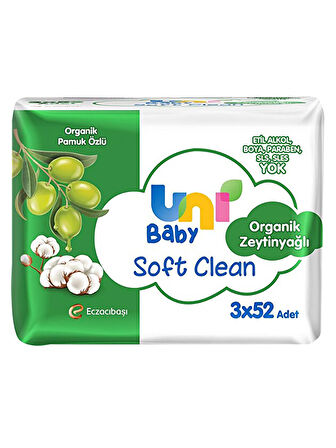 Uni Baby Clean Organik Pamuk Özlü & Zeytinyağlı Ilak Mendil 3x52 Yaprak