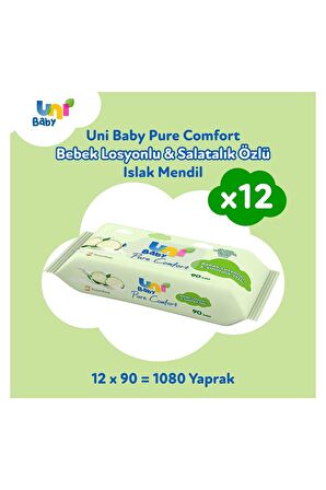 Uni Baby Pure Comfort Bebek Losyonlu & Salatalık Özlü Islak Mendil 12'Li 1080 Yaprak