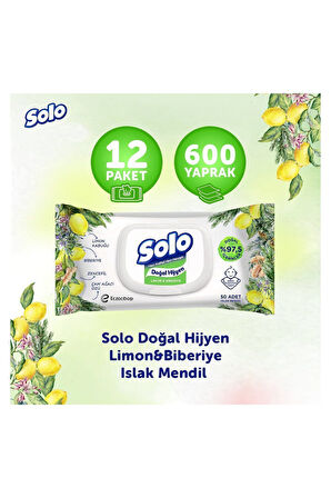 Solo Doğal Hijyen Limon&biberiye Islak Mendil 12'li 600 Yaprak